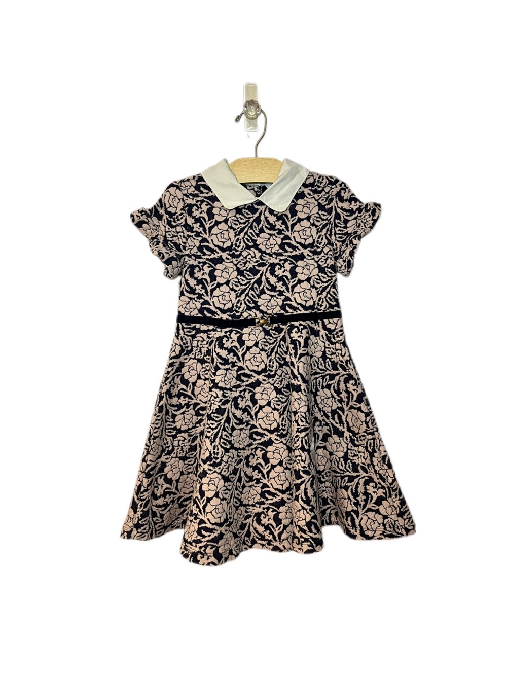 Janie and Jack Girls Size 6 Pink and Navy Floral Dress with Collar